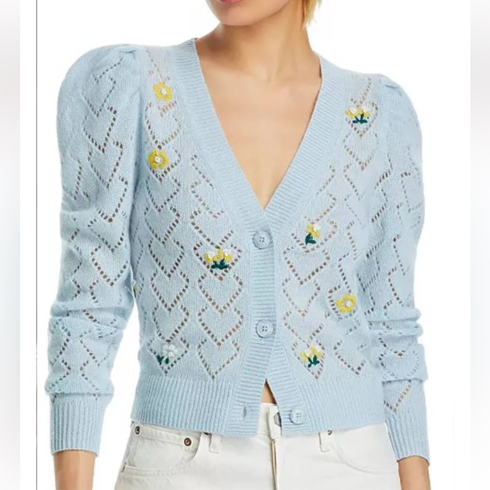 Aqua Cashmere Floral Knit Cardigan Sweater